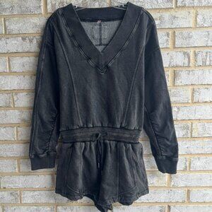 Free People Movement Long Sleeve V-Neck Tie Waist Intercept Romper Size S